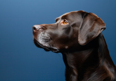 Closeup portrait of a chocolate labrador retriever dogの素材