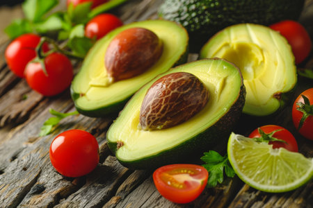 Fresh avocado and tomato salad ingredientsの素材