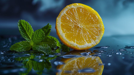 refreshing lemon and mint on dark backgroundの素材