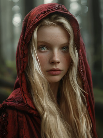 Mysterious woman in red hooded cloakの素材