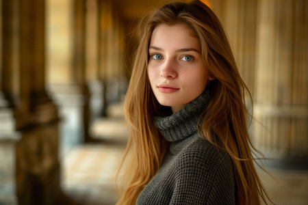 Portrait of a young woman with long blonde hairの素材