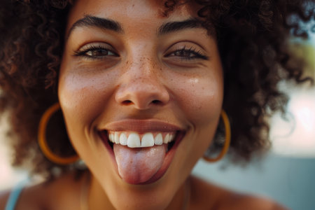 Joyful expression of a smiling womanの素材