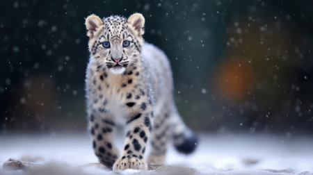 Majestic snow leopard in winter landscapeの素材