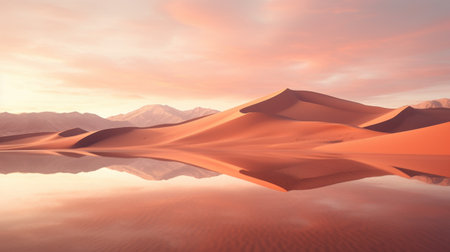 Stunning desert landscape with sand dunes and mountain reflectionの素材