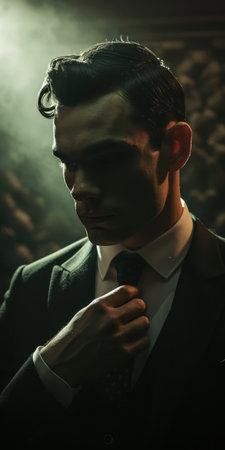 Mysterious man in suit and tieの素材