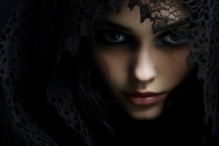 mysterious woman in dark lace veilの素材