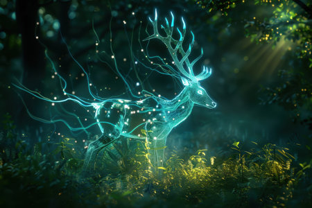 Glowing deer in enchanted forestの素材