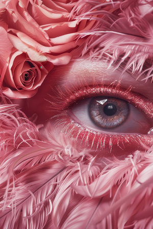 Closeup of a vibrant pink rose with an eyeの素材