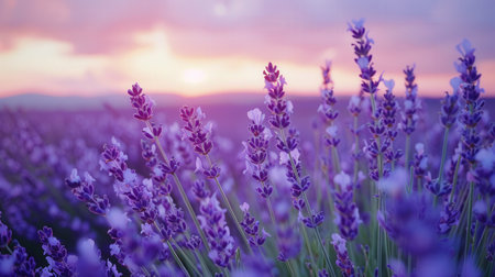 lavender field at sunsetの素材