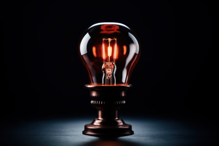 Glowing vintage light bulb in dark roomの素材