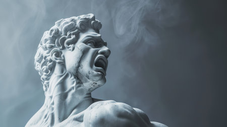 Dramatic stone sculpture with smokeの素材