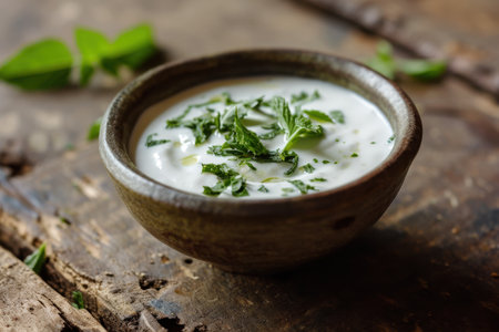 Creamy herbal soup with fresh greensの素材