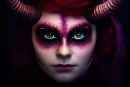 Mysterious and enchanting face with dramatic makeupの素材