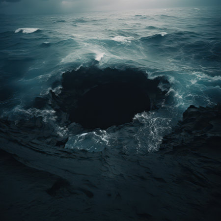 Stormy ocean waves crashing against rocky shoreの素材