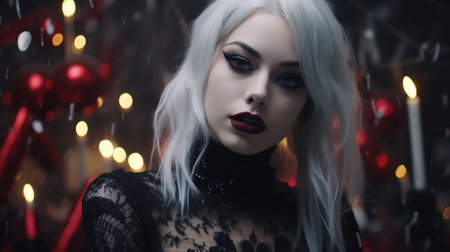 Mysterious woman with silver hair and dark makeupの素材