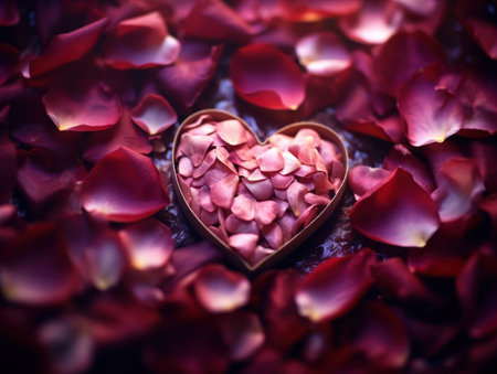 heart-shaped container filled with rose petalsの素材