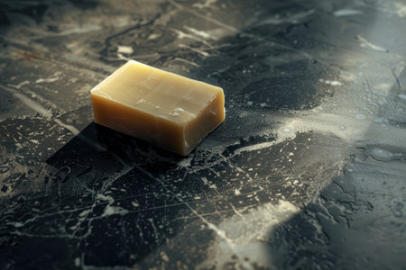 Closeup of a bar of natural soap on a dark backgroundの素材