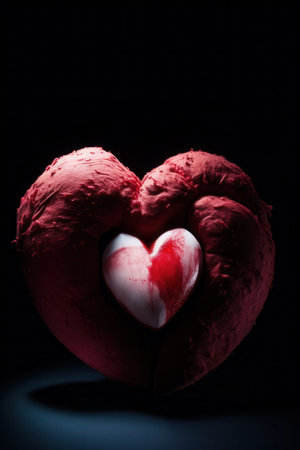 Textured red heart shape against dark backgroundの素材
