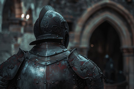 Armored knight in dark medieval castleの素材