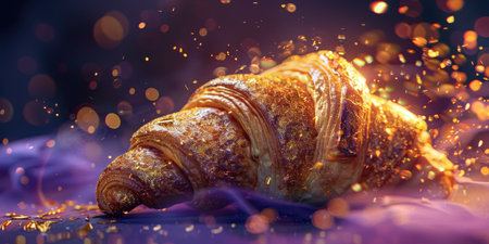 Sparkling golden croissant on dark backgroundの素材