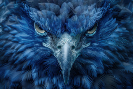 Intense blue feathered bird of prey close-upの素材