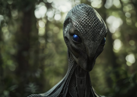 Mysterious alien creature with glowing blue eyesの素材