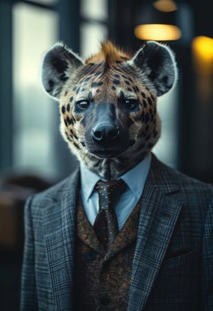 Sophisticated spotted hyena in formal attireの素材