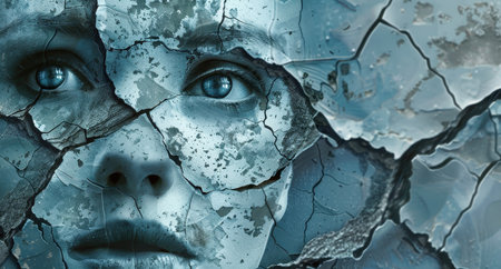 fractured face in icy blue tonesの素材