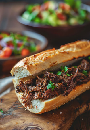 Delicious pulled pork sandwich with fresh saladの素材