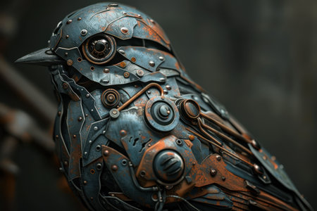 Intricate steampunk bird mechanical sculptureの素材