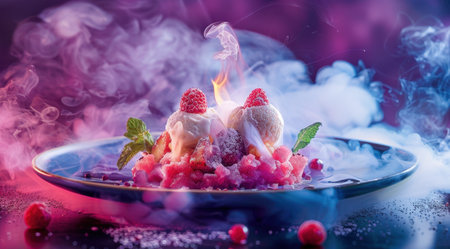 Delicious frozen dessert with smoke effectの素材