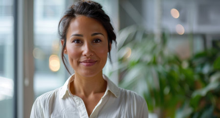Confident business woman smiling in officeの素材