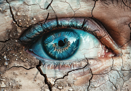Surreal eye with cracked textureの素材