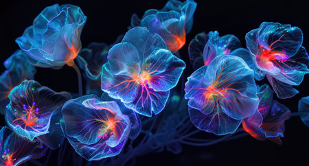 Glowing ethereal flowers in the darkの素材