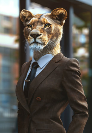 Serious lion in business suitの素材