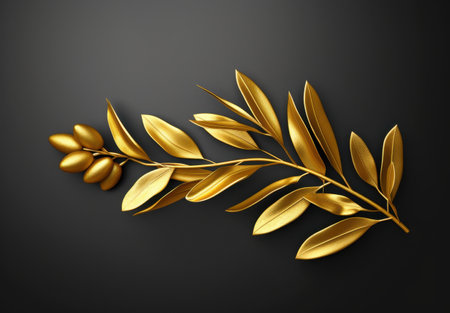 golden laurel wreath on dark backgroundの素材