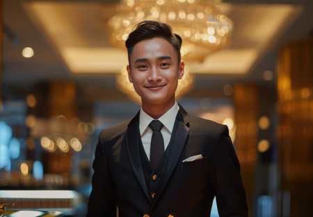 Smiling young man in formal attireの素材