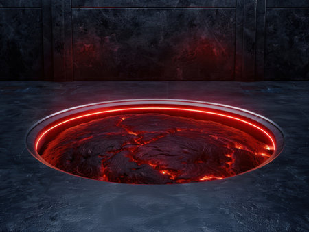 Glowing molten lava in a dark environmentの素材