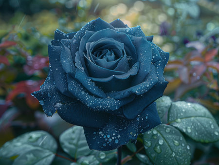 Stunning dark blue rose with water dropletsの素材