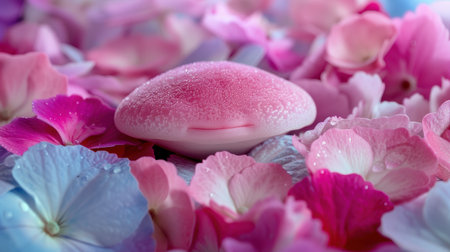 Vibrant pink flowers with a soft, fuzzy mushroomの素材