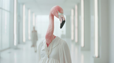 Elegant flamingo in white dressの素材