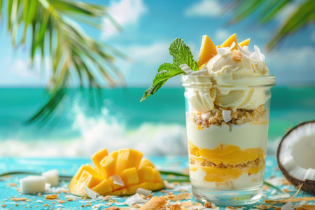 tropical dessert with mango and coconutの素材
