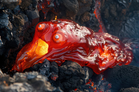 Vibrant red fish with large eyes and intricate patternsの素材