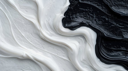 Swirling black and white paint abstract backgroundの素材