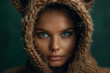 Mysterious woman with striking green eyesの素材