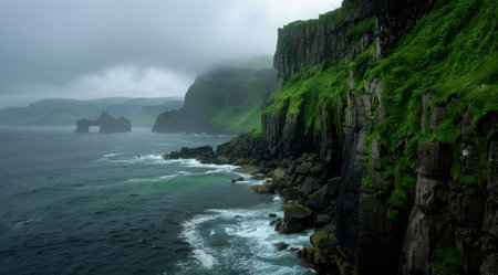 Dramatic cliffs overlooking a stormy oceanの素材