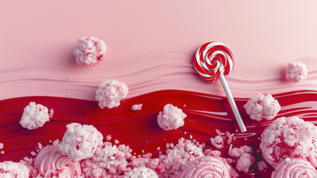 Whimsical candy-themed background with lollipops and marshmallowsの素材