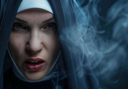 mysterious woman in dark hooded cloakの素材