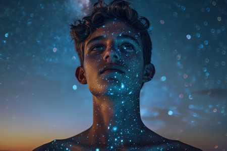 Sparkling cosmic face in the night skyの素材