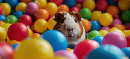 Cute guinea pig surrounded by colorful easter eggsの素材
